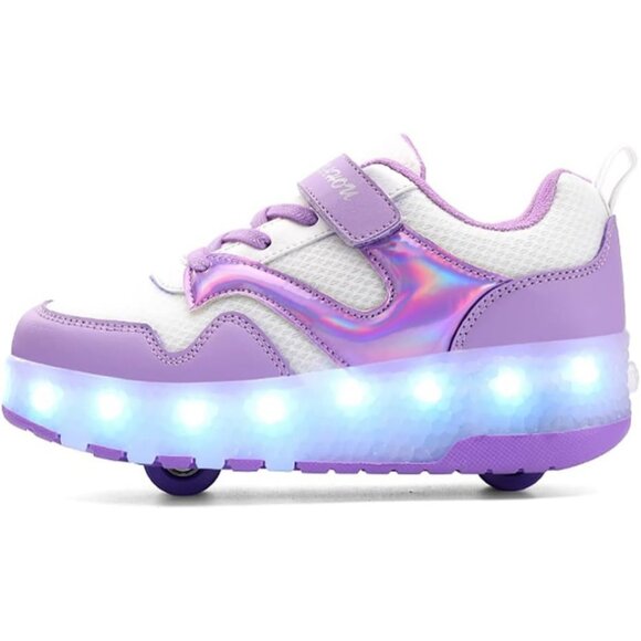 Kid's Purple New Upgraded Wheels Shiny Dark Roller Skates Skate Beautiful Shoes - Picture 3 of 7